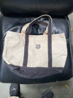 LL Bean Boat & Tote Bag Black Cream Canvas Vintage 90s Medium