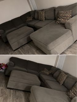 Sectional Grey Couch with Storage Ottoman