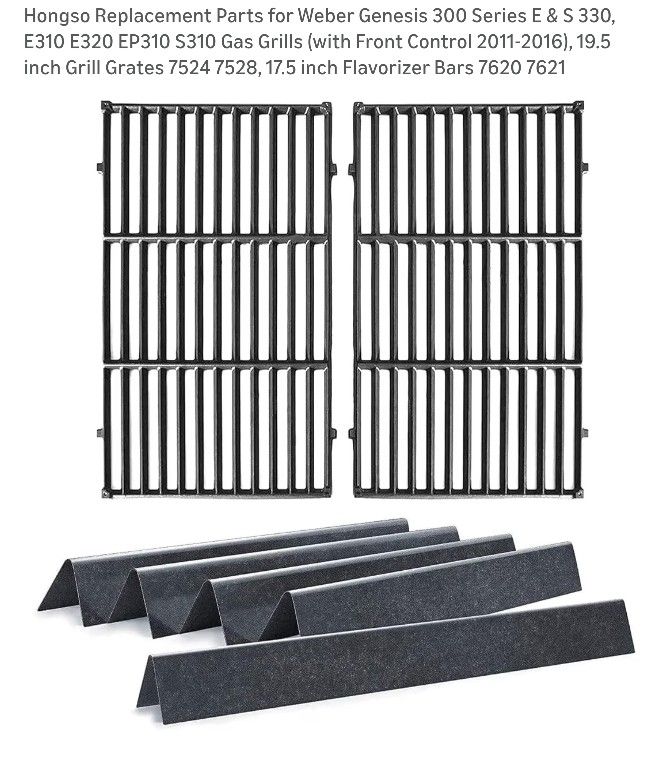BBQ Grill Parts Weber Genesis 300 Series E & S 330, E310 E320 EP310 S310 Gas Grills (with Front Control 2011-2016), 19.5 inch Grill Grates 7524 