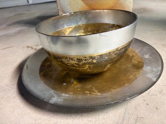 Handmade Italian Glass Bowl & Platter Set - Gold & Silver Leaf (With Box)