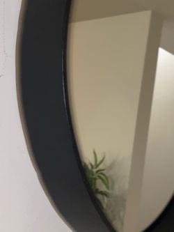 Slick Minimalist Style Round Mirror  With Black Metal Trim 28” in Diameter