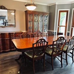 Cherry Wood Dining Set, Credenza, China Cabinet, Mirror
