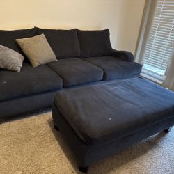 Dark Blue Sofa With Large Ottoman 