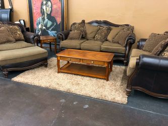High-end traditional sofa, love, chair ottoman. Floor clearance asis