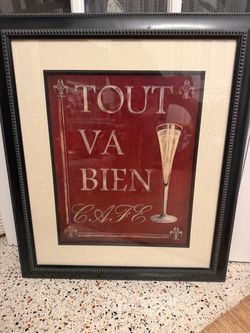 Vintage French Bistro Framed Art - "Tout Va Bien Cafe"
