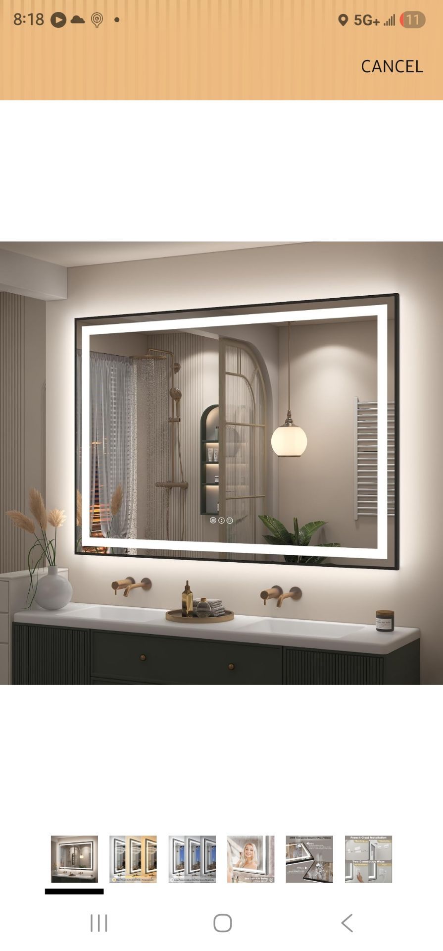 OKPAL 50x40 Black Lighted Mirrors for Bathroom Wall, Framed LED Bathroom Mirror, Defogger, Dimmable, Shatterproof, Memory, 3 Colors, ETL Listed (Front