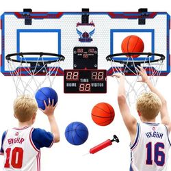 Indoor Basketball Dual Hoop, 2 Player  with Scoreboard, 4 Balls