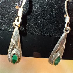 Sterling Silver & Malachite Earrings .
