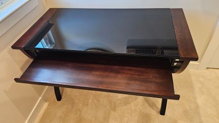 Wood Desk with Black Glass Top and Keyboard Tray