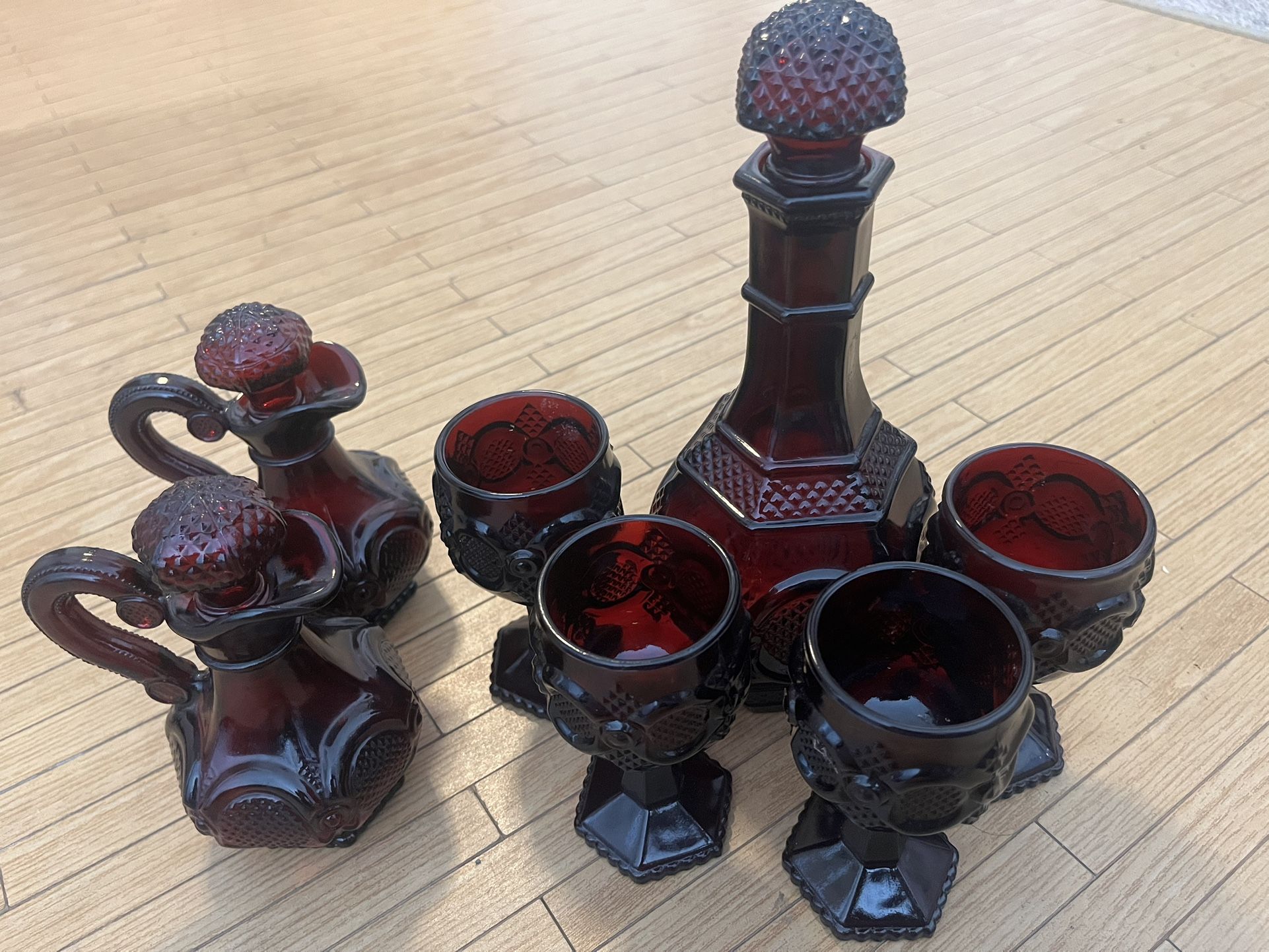 Vintage Avon 1876 Cape Cod Decanter Set & Cruets Oil and Vinegar Set