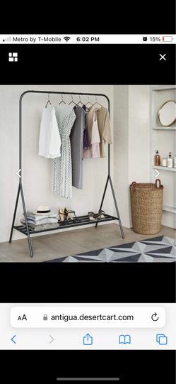 Black Metal Freestanding Clothing Rack with Shelf