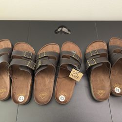 Lot of 3 - Cliff Men’s size 13 faux leather suede cross strap sandals Dark Brown