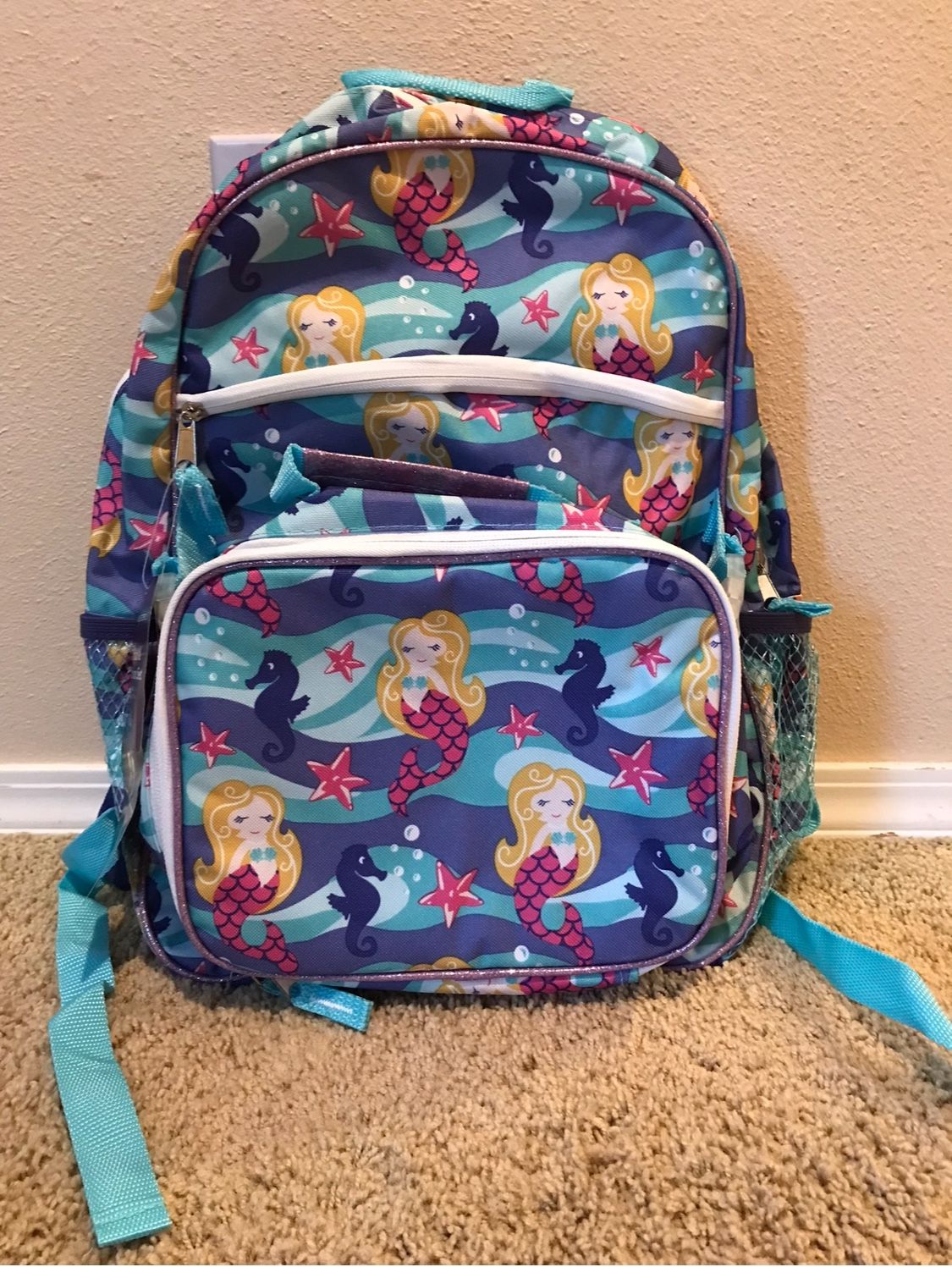 New Mermaid Girls Girl Student School Back Pack Backpack With Lunchbox Lunch Box