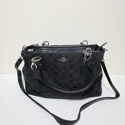 Coach Colette Carry All Black Canvas Leather Shoulder Satchel Bag Purse F36376