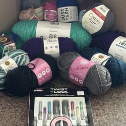 Box Of Yarn & crochet Hooks