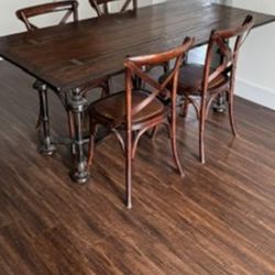 Henredon Rustic Wood Drop-Leaf Dining Table & 4 Chairs