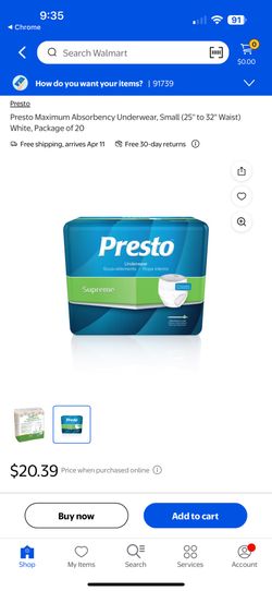 Presto Underwear Supreme Classic Disposable Diapers Small 