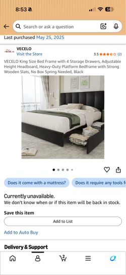VECELO King Size Bed Frame with Storage Drawers