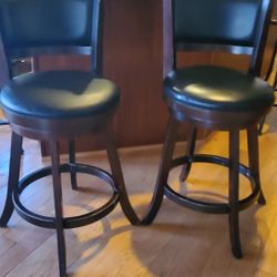 Pair Of Wooden Bar Stools Swivel 