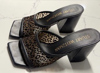 Stuart Weitzman Leopard Print Mesh Block Heel Slides Sive 7
