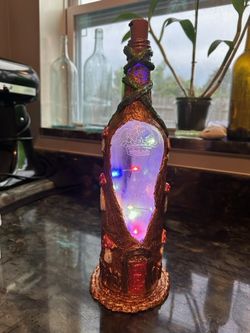Beautiful Handmade Created And Sculpted Light Up Fairy Tree House Wine Glass Decor