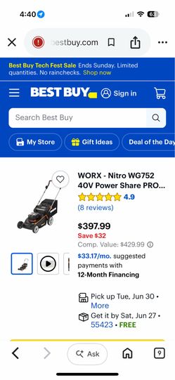 New in box WORX WG752 Battery Powered Lawnmower