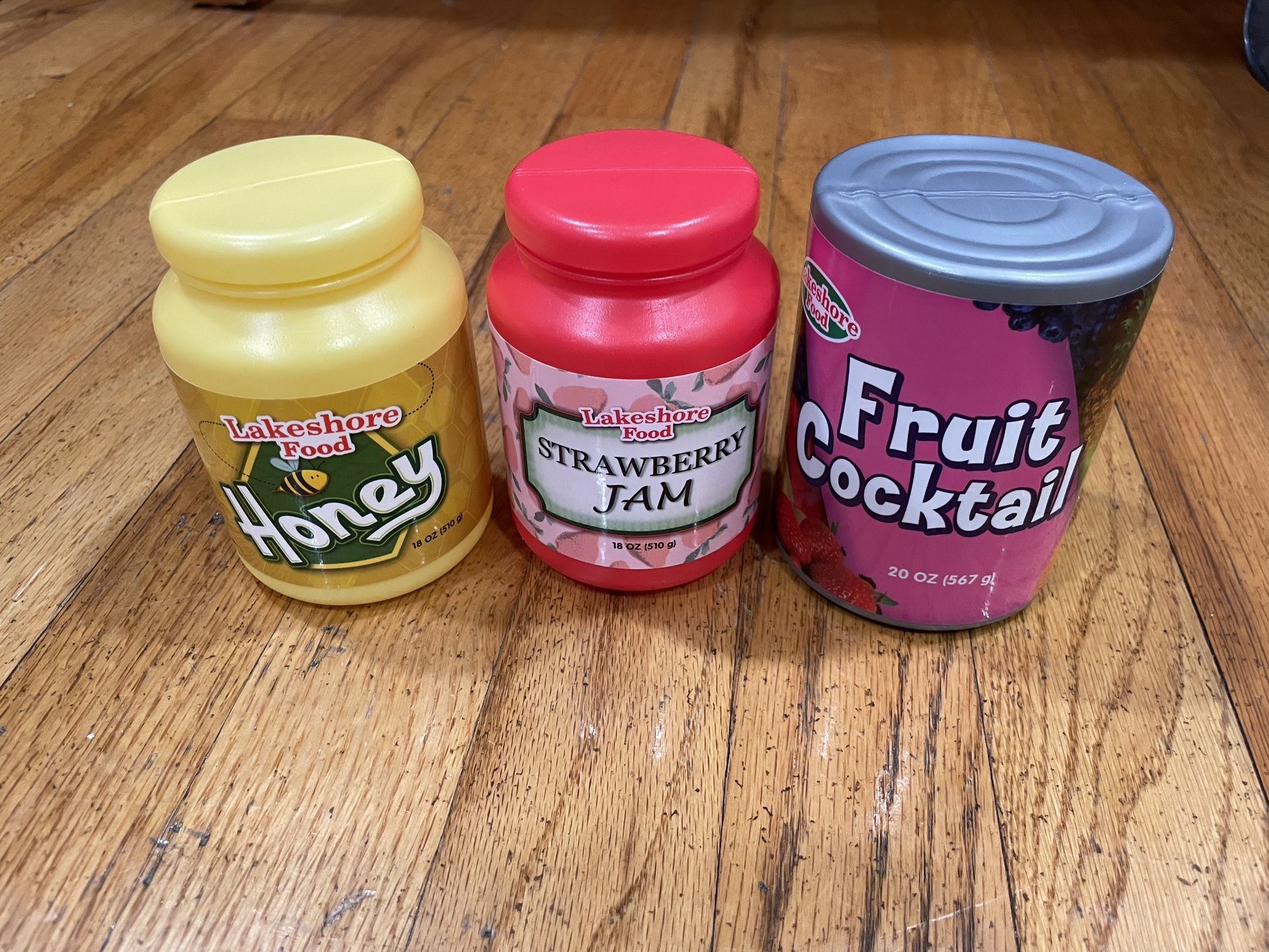 Set Of 3 Play Food Plastic Jars