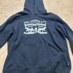 Levis Standard Fit Hoodie Black Horse Drawn Graphic Logo Pullover Size Medium No hoodie string