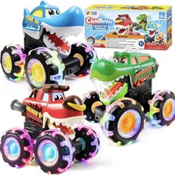 BRAND NEW IN BOX 3 Pack Monster Truck Toy - Motion Activated Light Up Cars for Toddlers - Monster Gl￼
