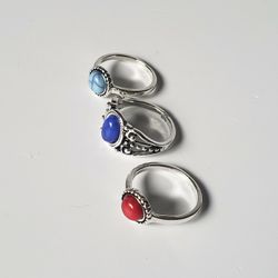 3 Pieces Women's Rings Bohemia Antique Silver plated Stone Finger joint Ring, Fashion Size 5.5