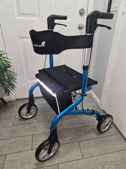 Super Lightweight Rollator Walker for Seniors, Foldable Rolling Walker with Seat and 8" Rubber Wheels