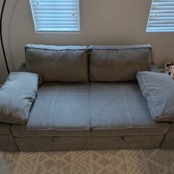 Grey Fabric Sleeper Sofa With Pull Out Trundle 