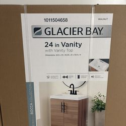 Glacier Bay Bocca 24.5 in Single Sink Bath Vanity in Walnut with White