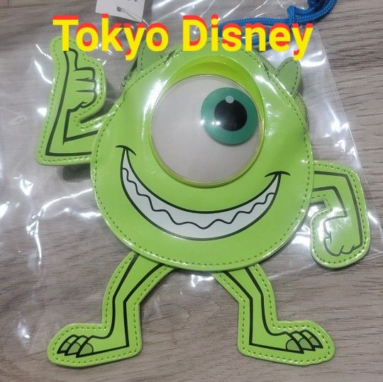 ☆Brand New W/ Tag Monsters Inc Michael Wazowski Mike TDR Tokyo Disney Disneyland Pass Holder Wallet Coin Purse Necklace Lanyard