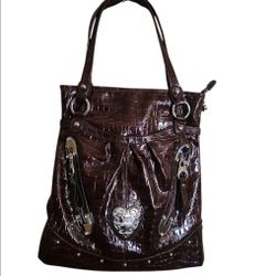 Kathy Van Zeeland Tall Faux Crocodile Brown Purse Vintage EXCELLENT CONDITION!! 