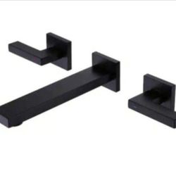 BWE Two-Handle Wall Mounted Bathroom Faucet in Matte Black