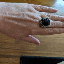 NEW Black Spinel Sterling Silver Ring Size 9 Women's