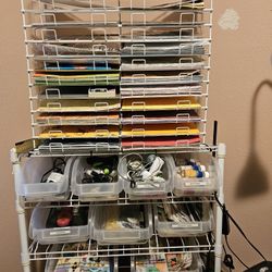 Craft Shelves.  All Item In It Included.  Lot Of Scrapbook Items.  