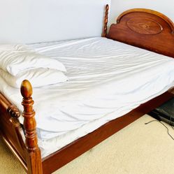 Solid wood Queen bed frame, with extra super firm mattress and box spring 