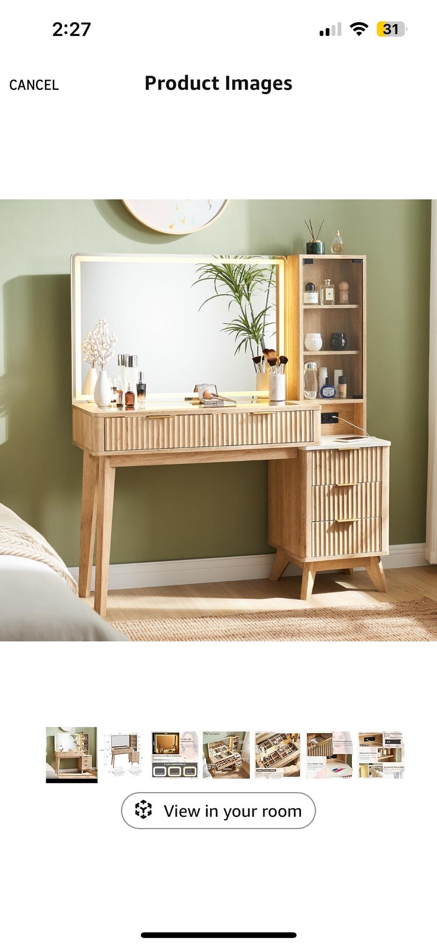 Oak Fluted Makeup Vanity 48”