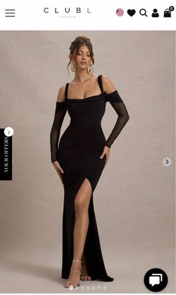 CLUB LONDON - Black Square-Neck Draped Dress