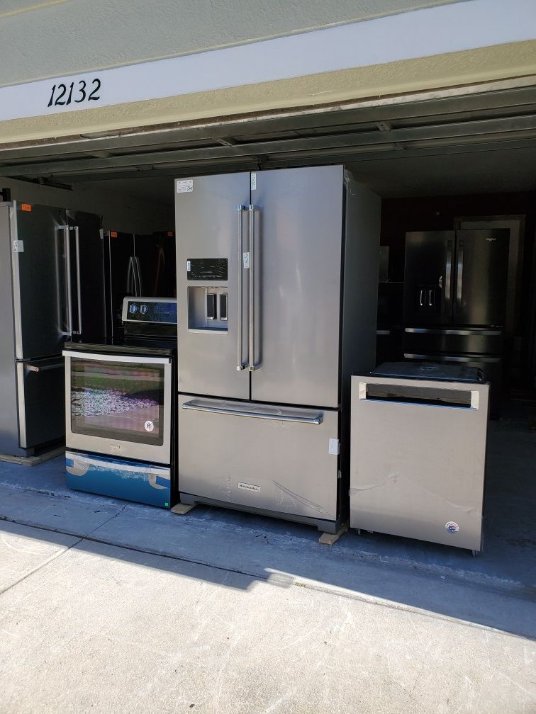 New stainless steel appliance set. Kitchenaid