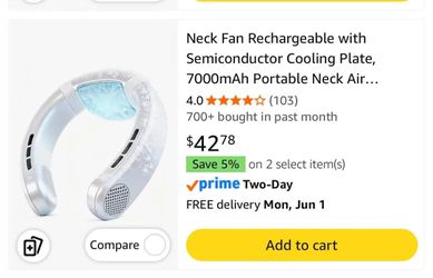 Neck Fan Rechargeable with Semiconductor Cooling Plate, 7000mAh Portable Neck Air...