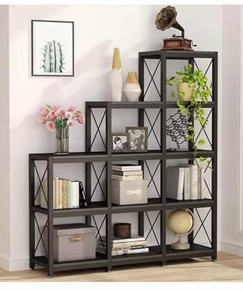 Bookcase - Ladder Bookshelf 9 Cubes Stepped With 5-Tier Display