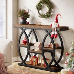 39.4" Console Table, Industrial 4-Tier Sofa Table Entryway Table with Storage Shelves, Narrow Wood Accent Tables with Metal Frame for Small Spaces, Ha