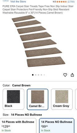 PURE ERA Bullnose Plush Soft Carpet Stair Treads 14pc Set Non-Slip Camel Brown