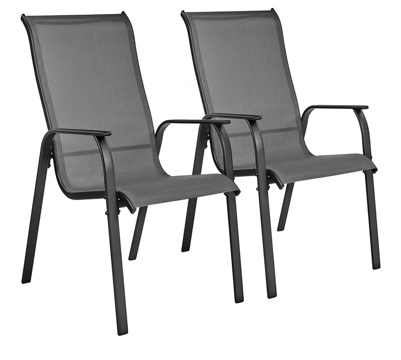 Set of 2 Patio Dining Chairs, Outdoor Stackable Patio Chairs with Backrest/Armrests, All Weather Chairs for Garden/Lawn/Porch/Backyard Pool, Gray