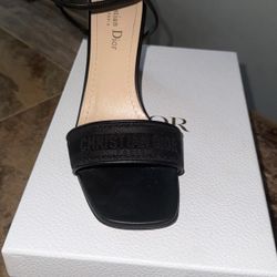 Dior Black Embroidered Satin Ankle-Strap Heels