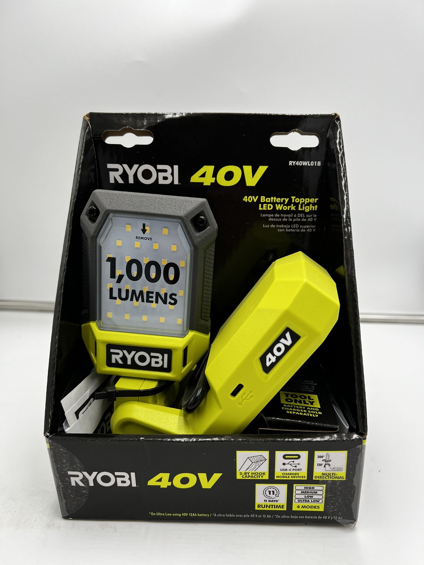 RYOBI 40V Cordless Battery Topper LED Work Light (Tool Only)