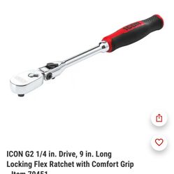 ICON G2 1/4 in. Drive, 9 in. Long Locking Flex Ratchet with Comfort Grip